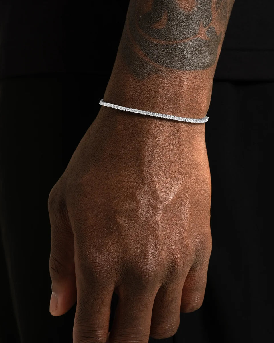 Bracelet tennis moissanite 2 mm, finition argent