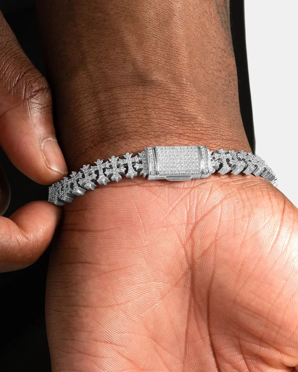 Bracelet glacé motif croix 8,5 mm, finition argent, vue 3