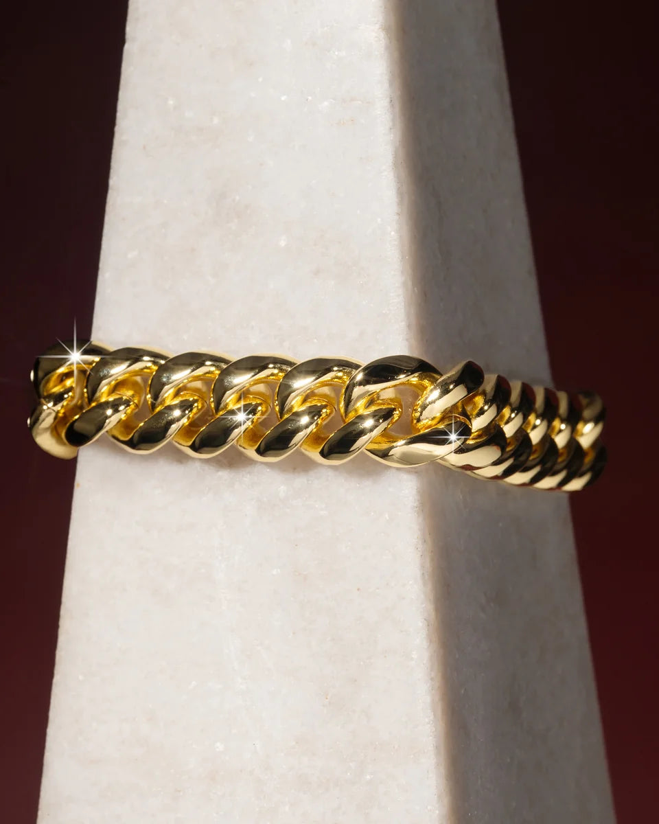 Bracelet cubain Miami 12 mm, finition or, vue 4