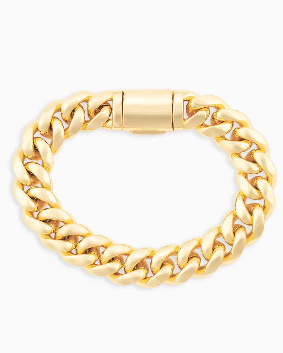 Bracelet cubain Miami 12 mm, finition or, vue 5