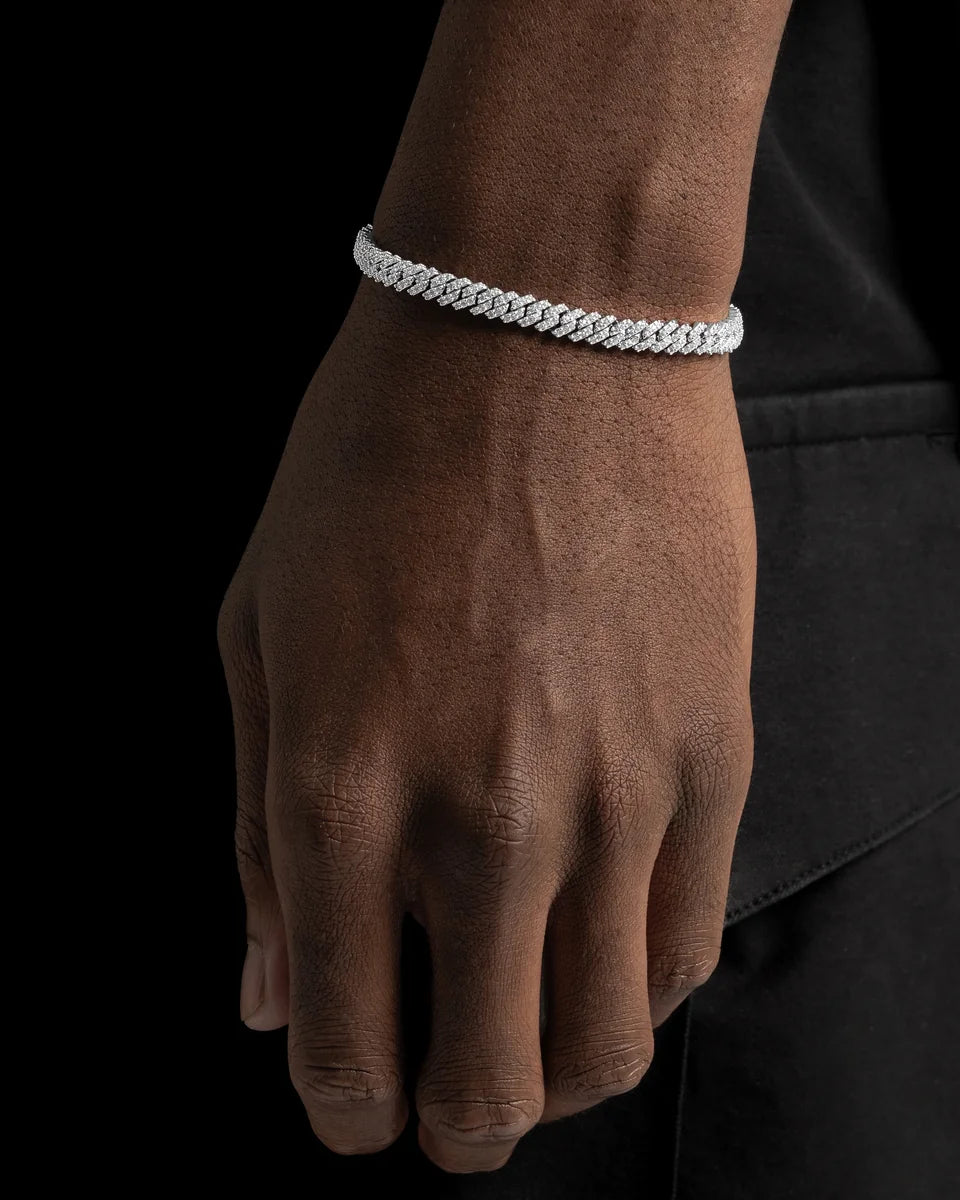 Bracelet cubain glacé 5 mm, finition argent