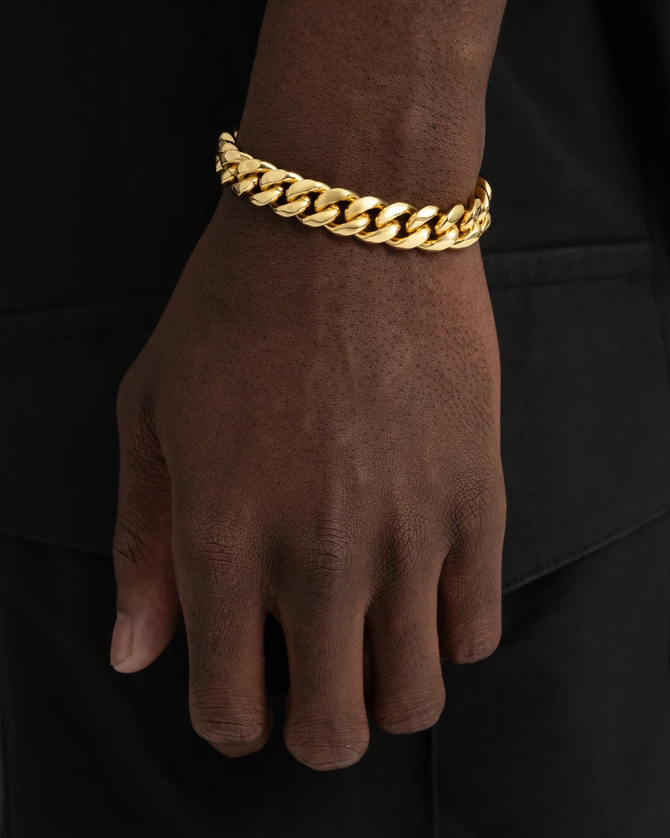 Bracelet cubain Miami 12 mm, finition or