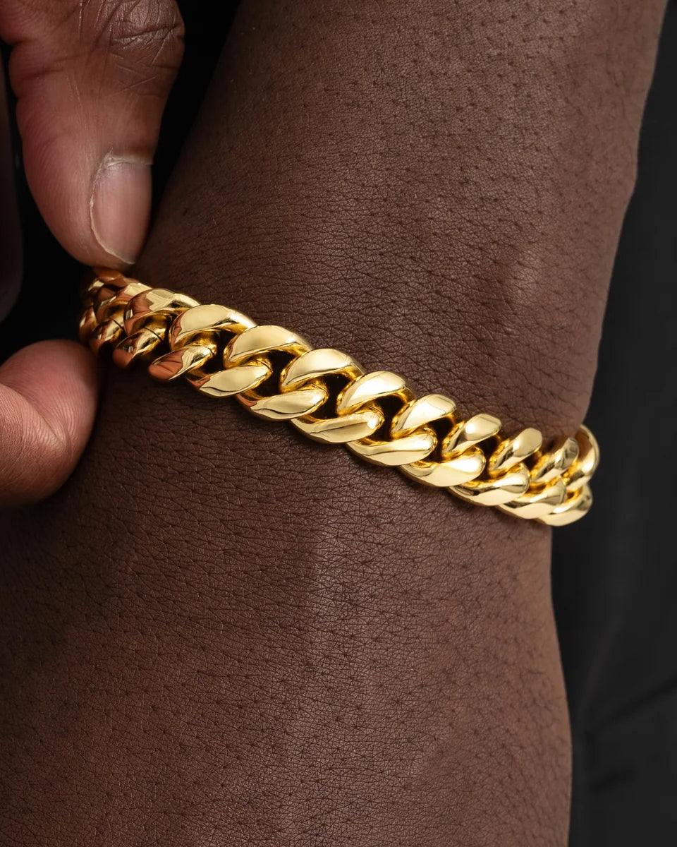Bracelet cubain Miami 12 mm, finition or, vue 2