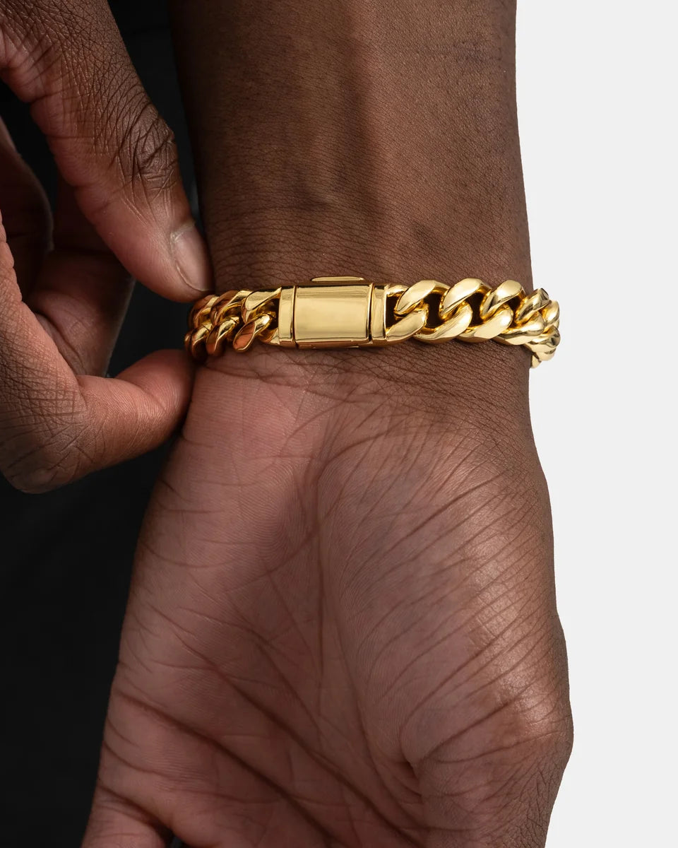 Bracelet cubain Miami 12 mm, finition or, vue 3