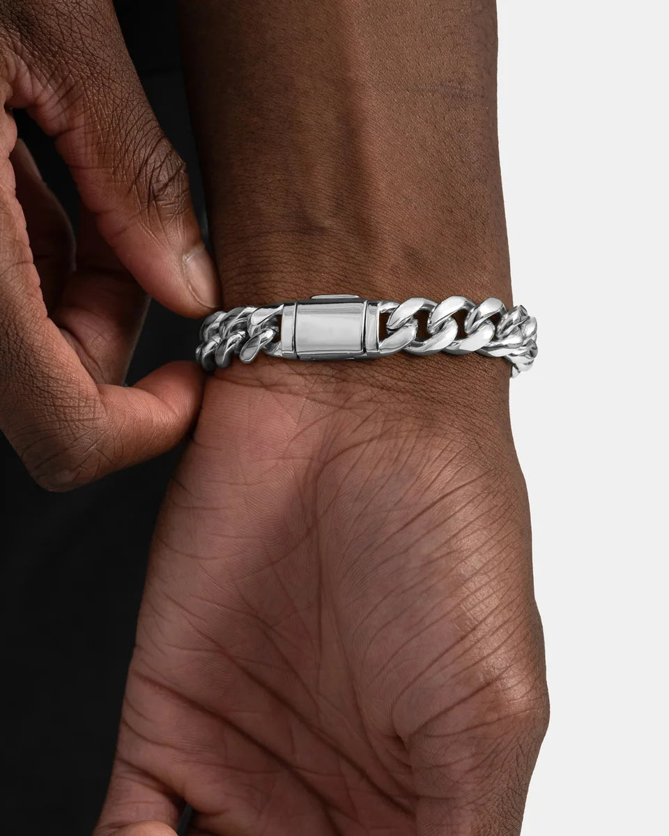 Bracelet cubain Miami 10 mm, finition argent, vue 3