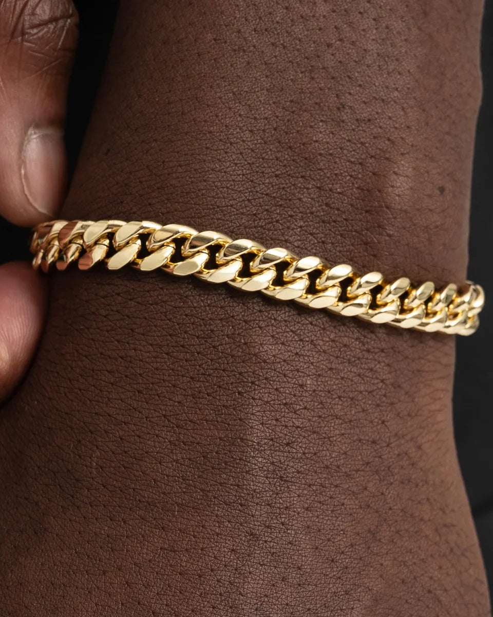 Bracelet cubain Miami 8 mm, finition or, vue 2