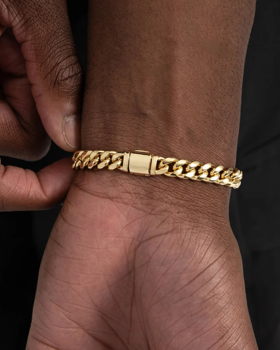 Bracelet cubain Miami 8 mm, finition or, vue 5