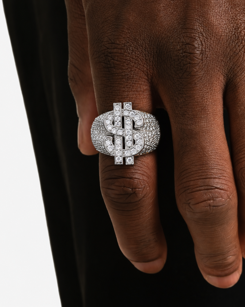 Bague dollar glacée, finition argent
