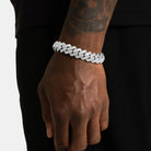 Bracelet cubain glacé 3 rangs 16 mm, finition argent