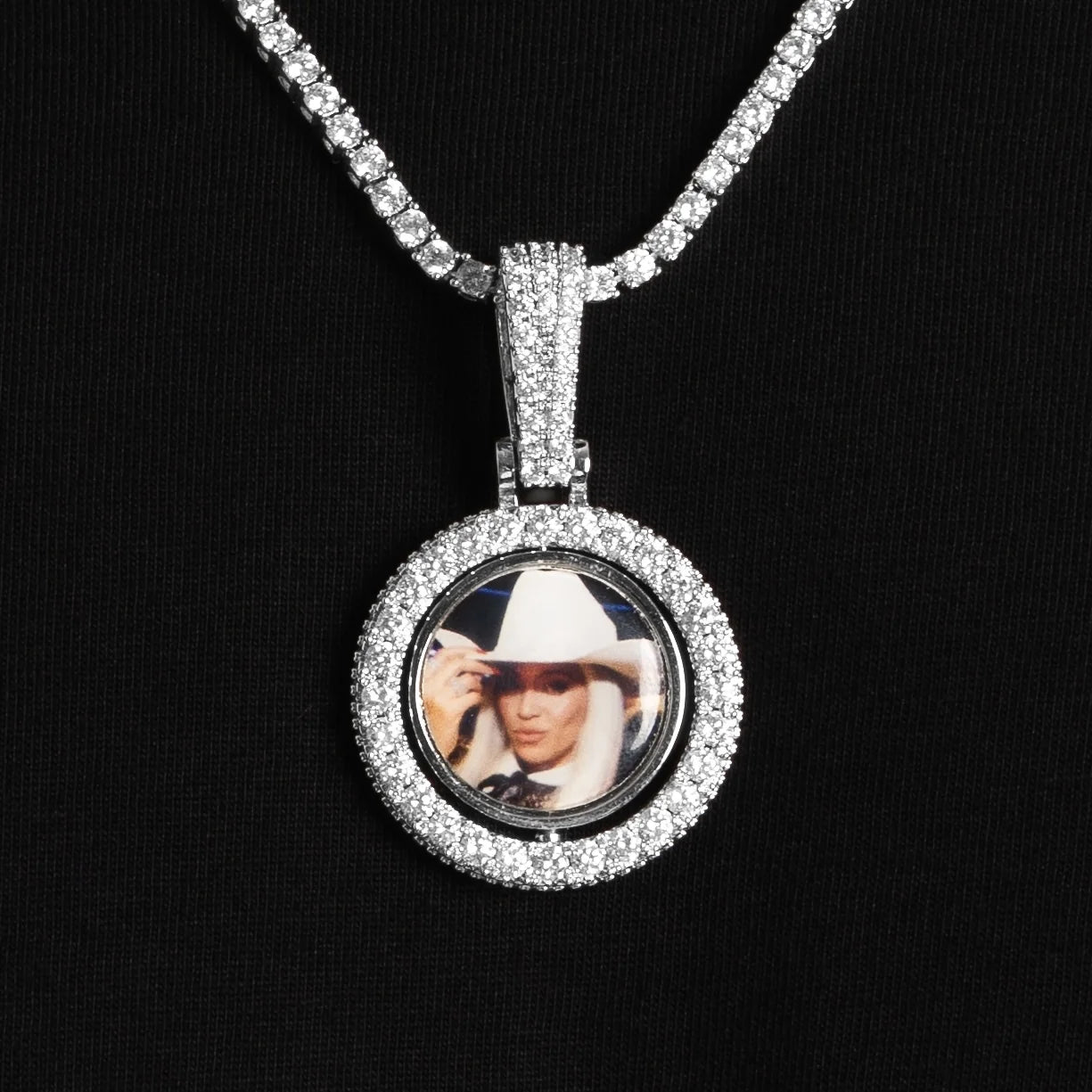 Pendentif photo rotatif glacé, finition argent, vue 4
