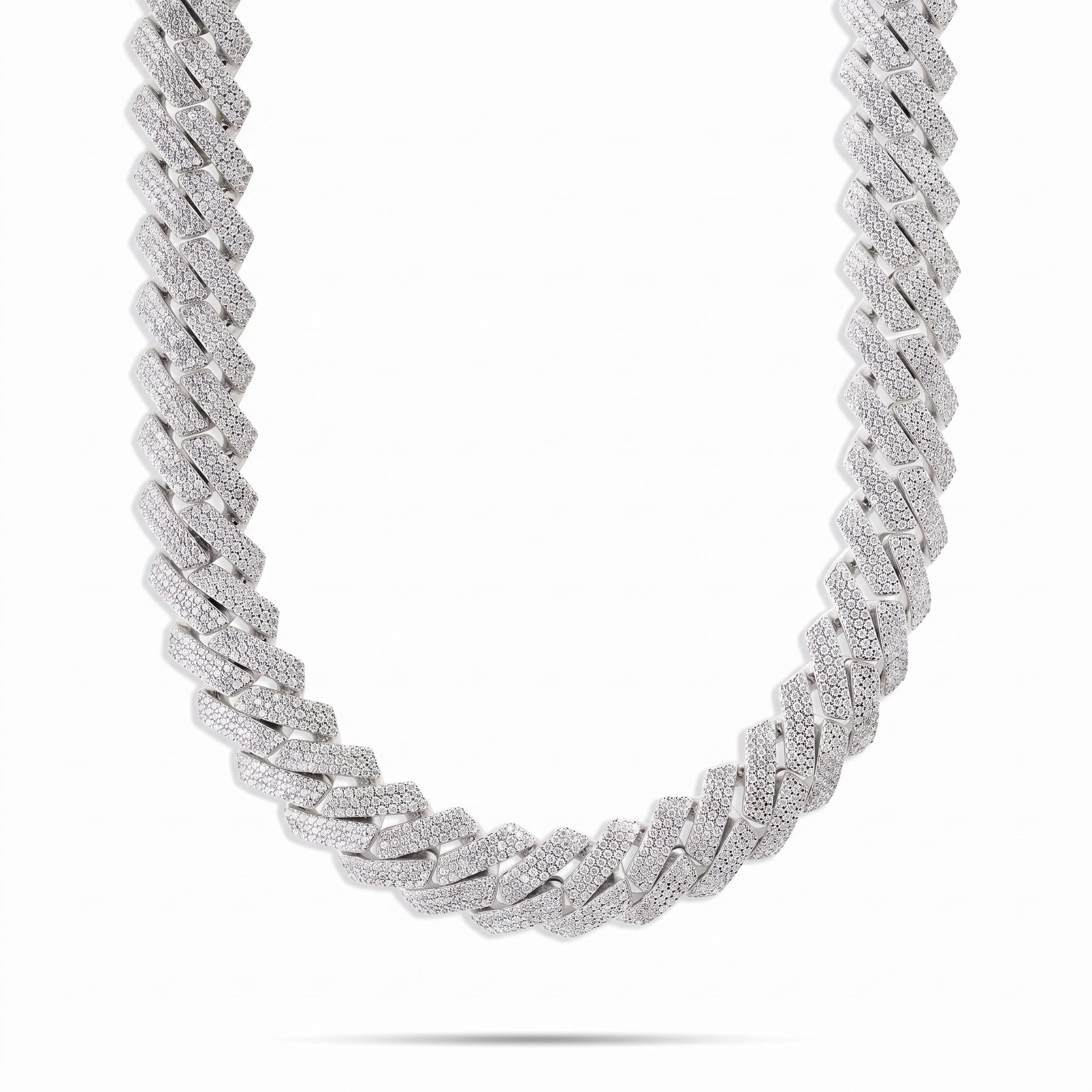 Chaîne cubaine 3 rangs 16 mm, finition argent, vue 4
