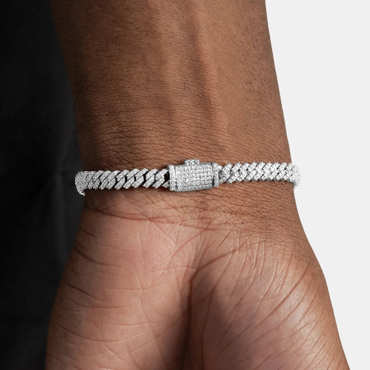 Bracelet cubain glacé 5 mm, finition argent, vue 3