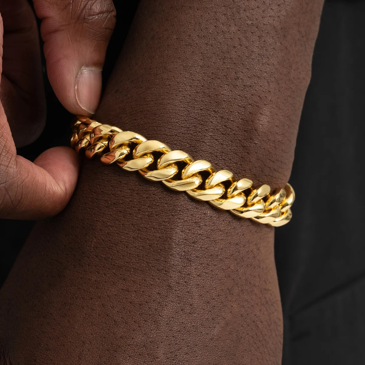 Bracelet cubain Miami 12 mm, finition or, vue 2