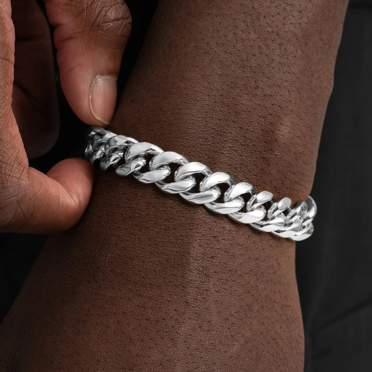 Bracelet cubain Miami 12 mm, finition argent, vue 2