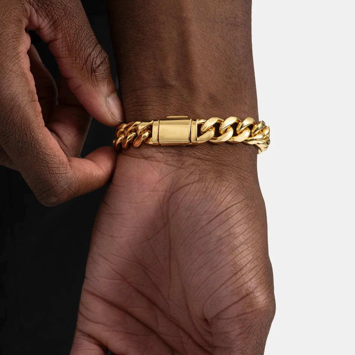 Bracelet cubain Miami 12 mm, finition or, vue 3