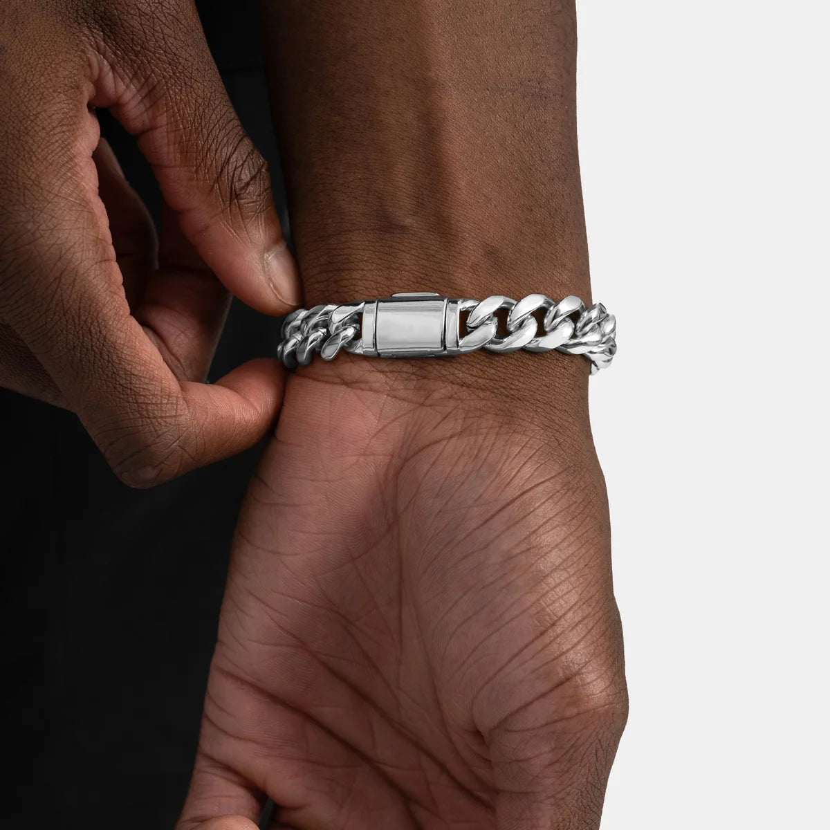 Bracelet cubain Miami 12 mm, finition argent, vue 3