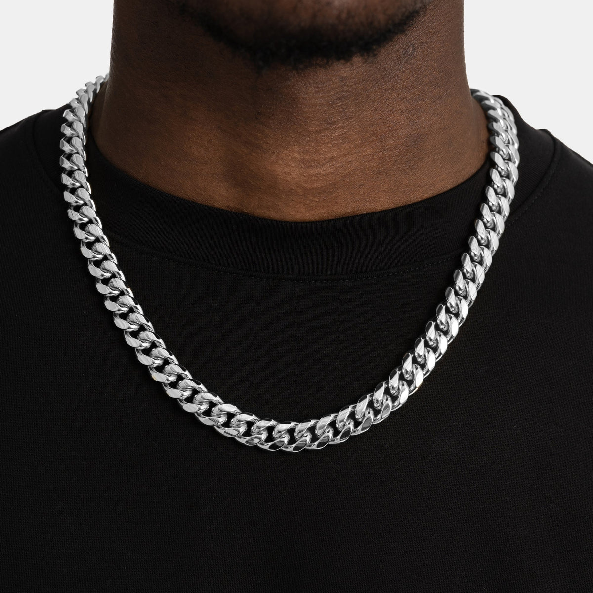 Chaîne cubaine Miami 12 mm, finition argent