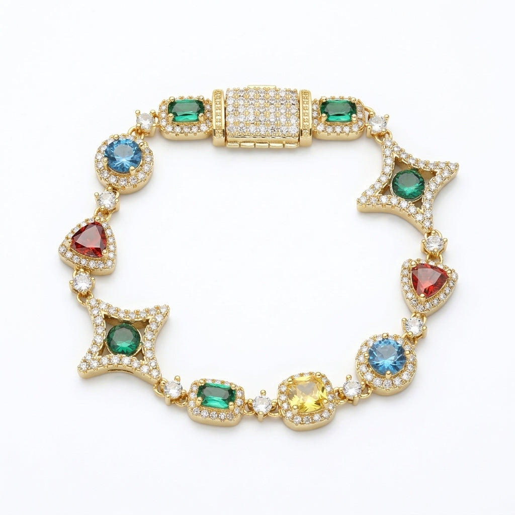Bracelet étoiles glacé arc-en-ciel, finition or, vue 3