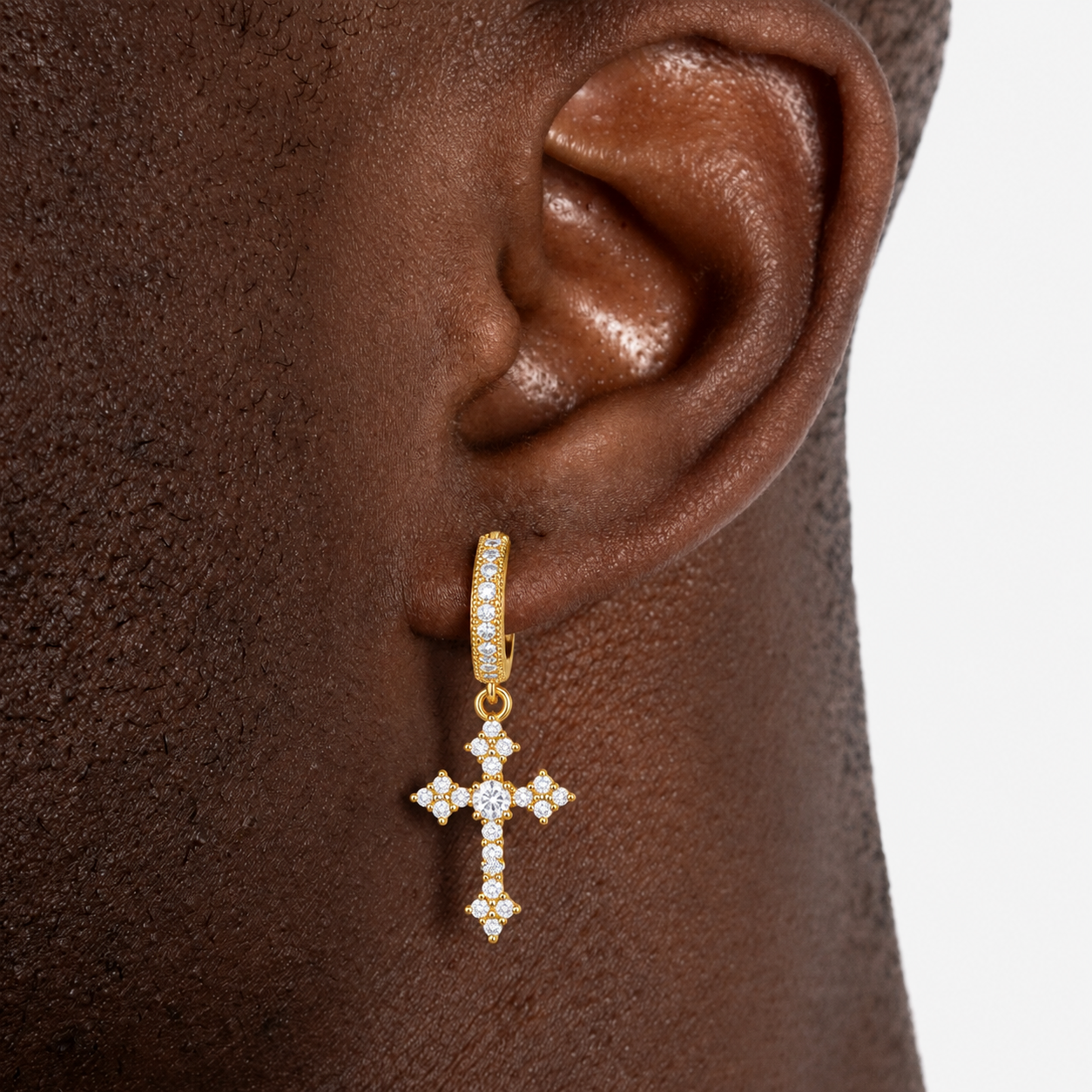 Créoles croix glacées, finition or