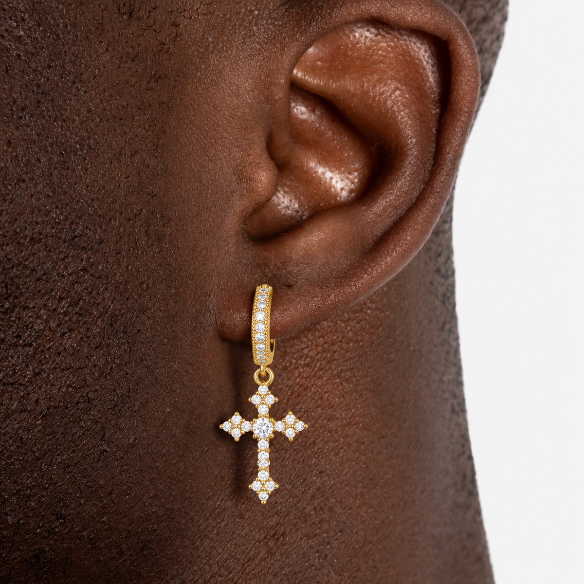 Créoles croix glacées, finition or