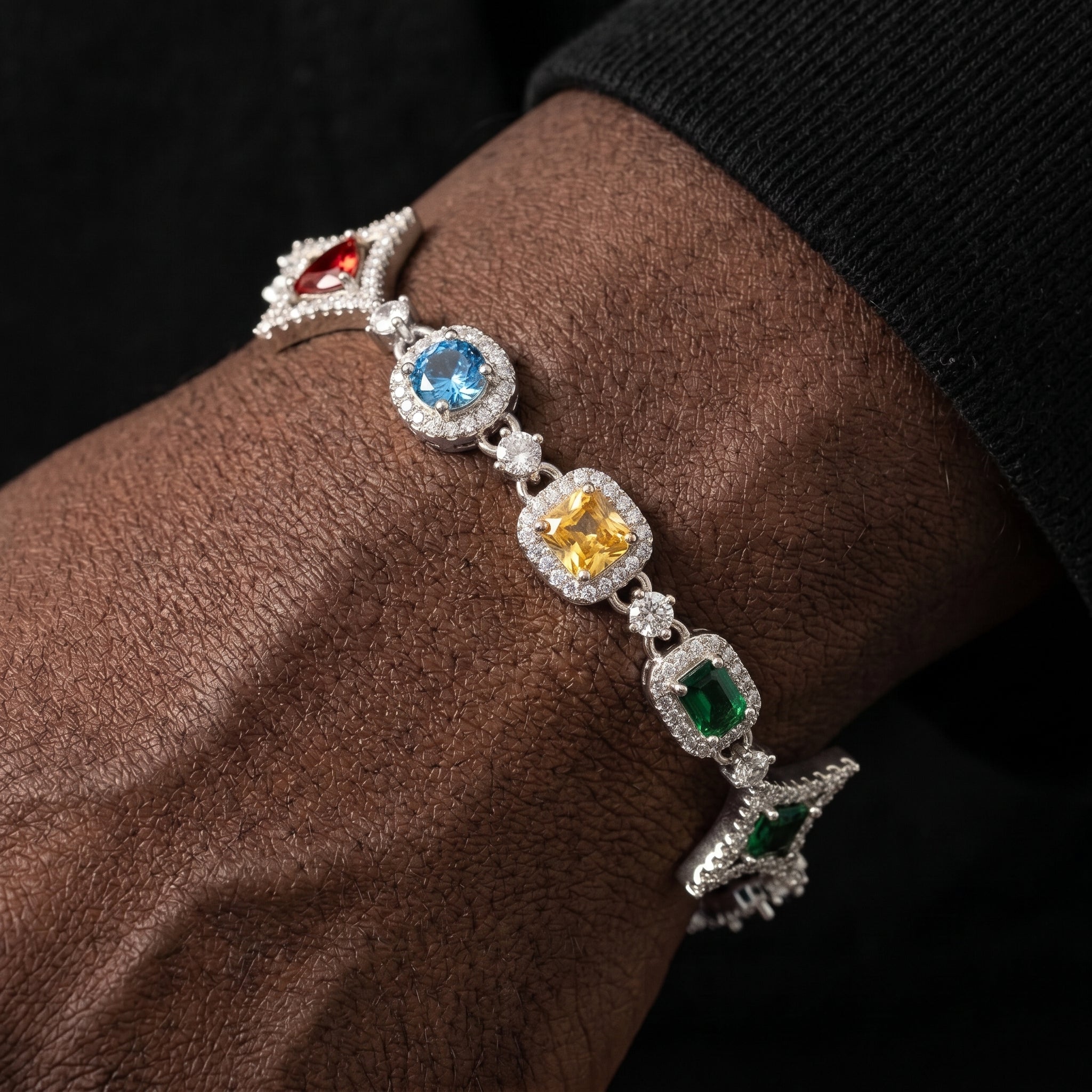 Bracelet étoiles glacé arc-en-ciel, finition argent