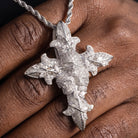 Pendentif croix crânes glacée, finition argent, vue 3