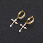 Créoles croix glacées, finition or, vue 3