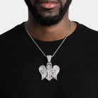 Pendentif croix ailes d'ange glacée, finition argent, vue 2