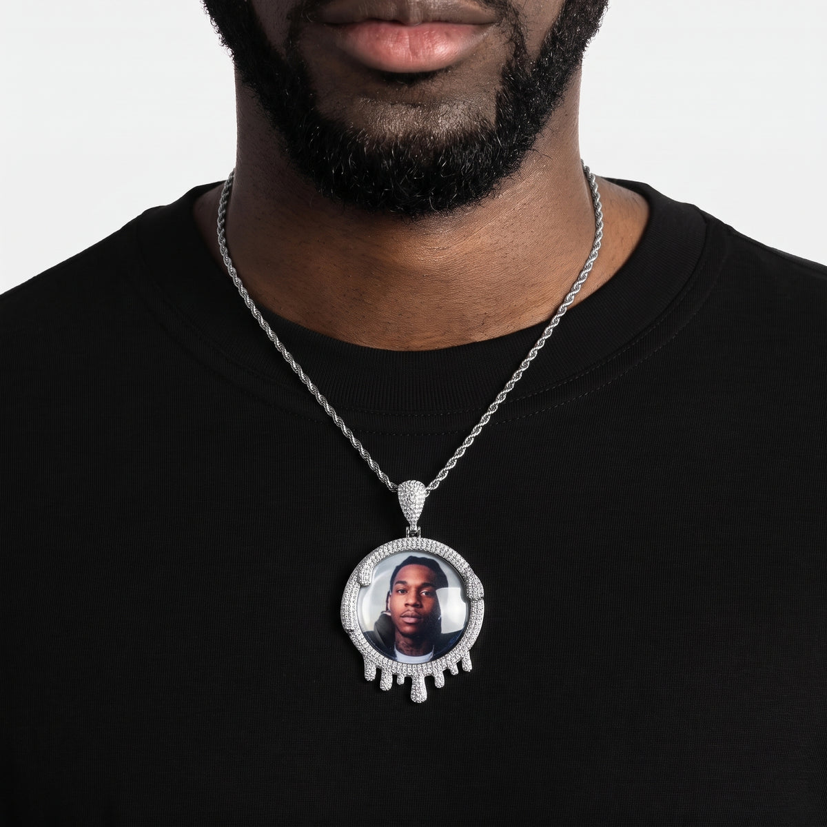 Pendentif photo drip glacé, finition argent, vue 2