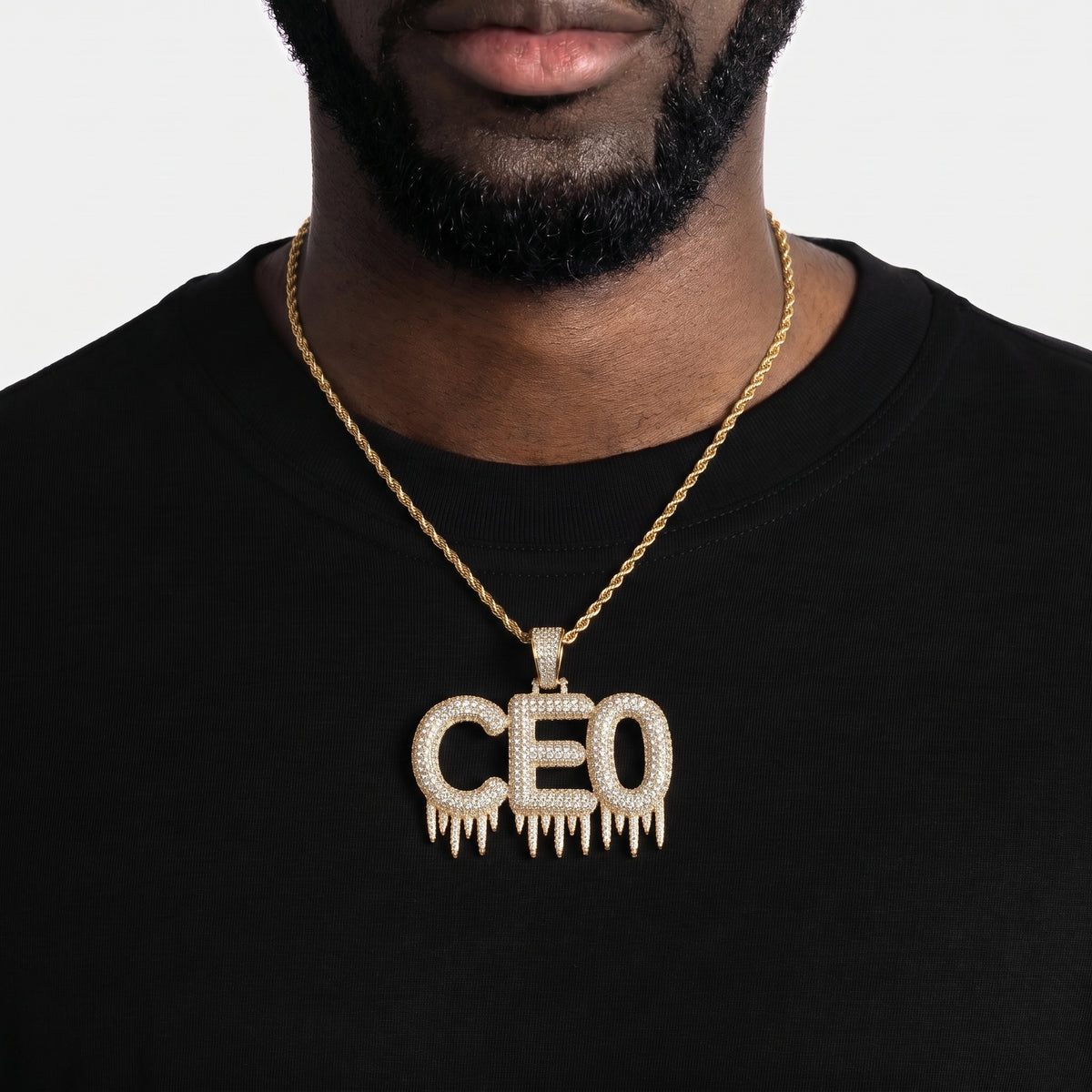 Pendentif lettres glacées drip, finition or