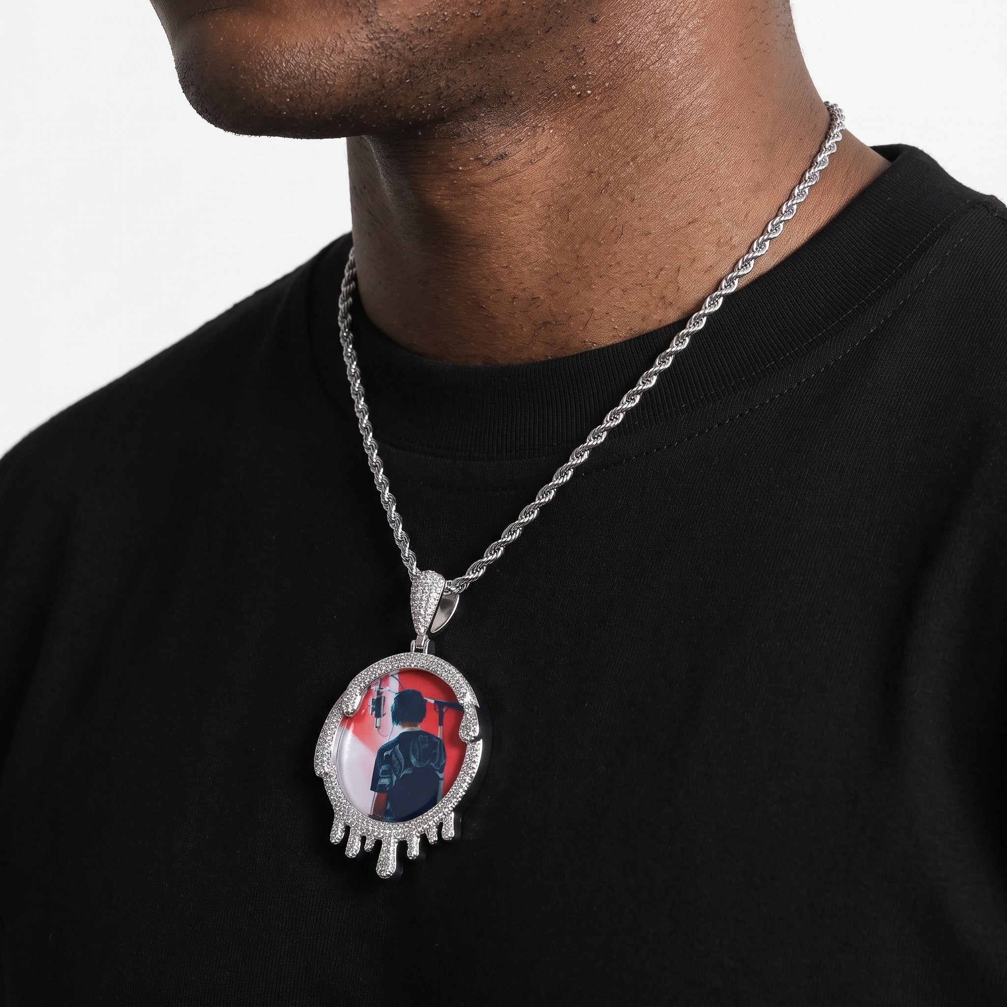 Pendentif photo drip glacé, finition argent