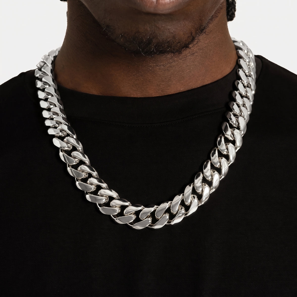 Chaîne cubaine Miami 18 mm, finition argent