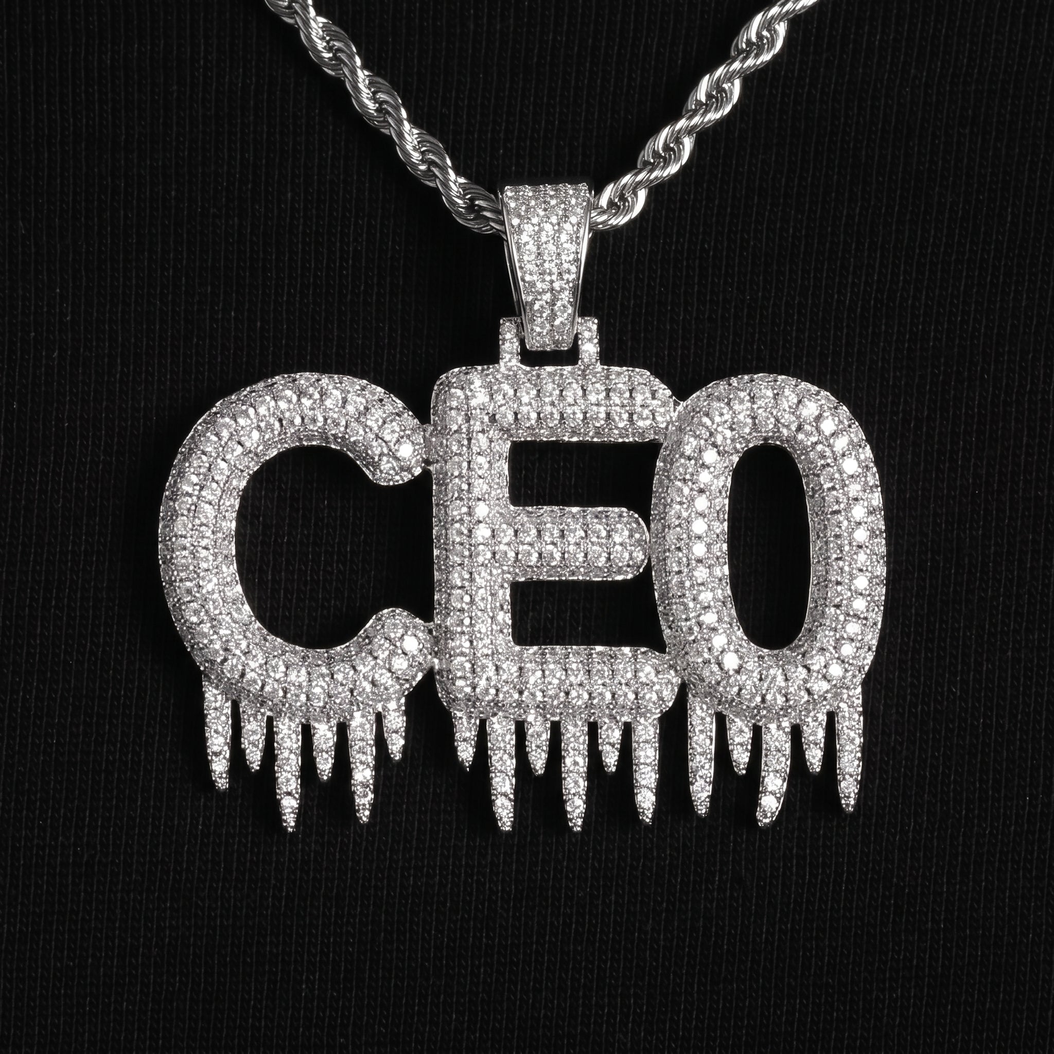 Pendentif lettres glacées drip, finition argent, vue 4
