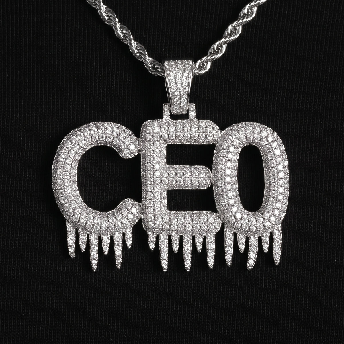 Pendentif lettres glacées drip, finition argent, vue 4
