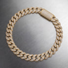 Chaîne cubaine glacée moissanite 13 mm or posée, fermoir box serti