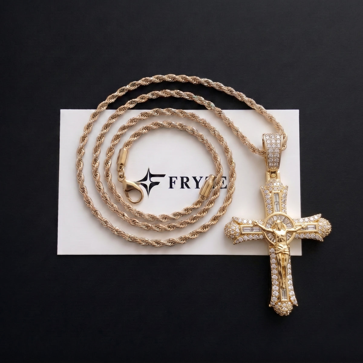 Pendentif crucifix glacé, finition or, vue 5