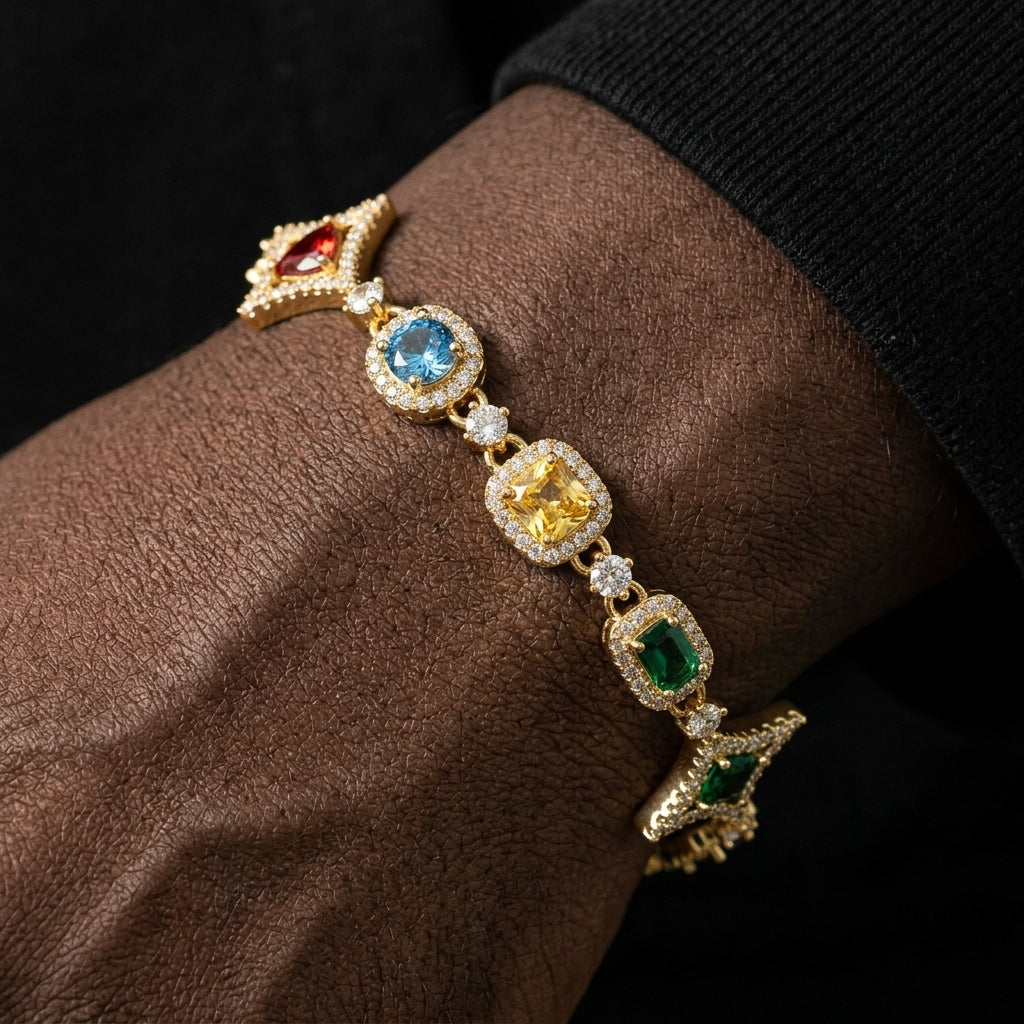 Bracelet étoiles glacé multicolore, finition or, vue 4